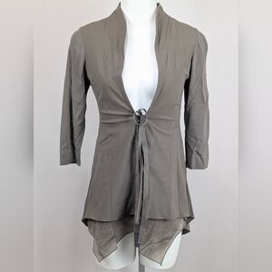 Silky Gray Women's Top with Ring Detail